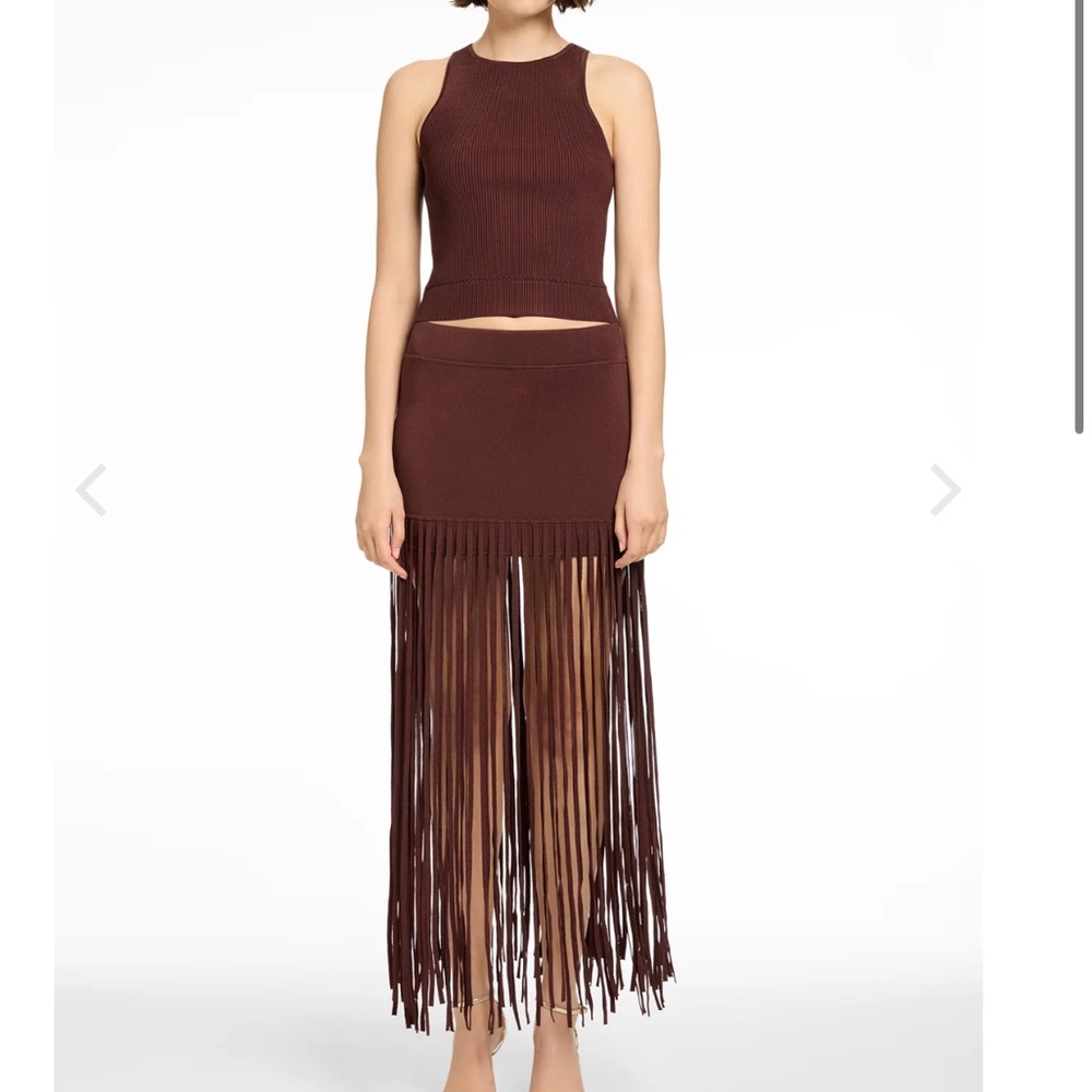 Toccin CARLYLE SHORT SKIRT WITH FRINGE in Deep Spice